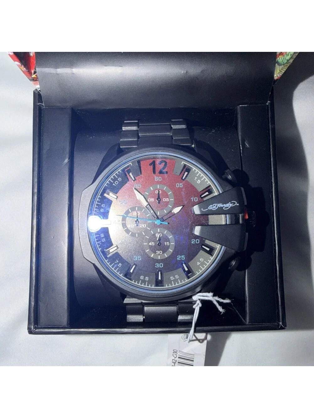 Ed Hardy Mens Chronograph Black Stainless Steel Bracelet Watch NWP